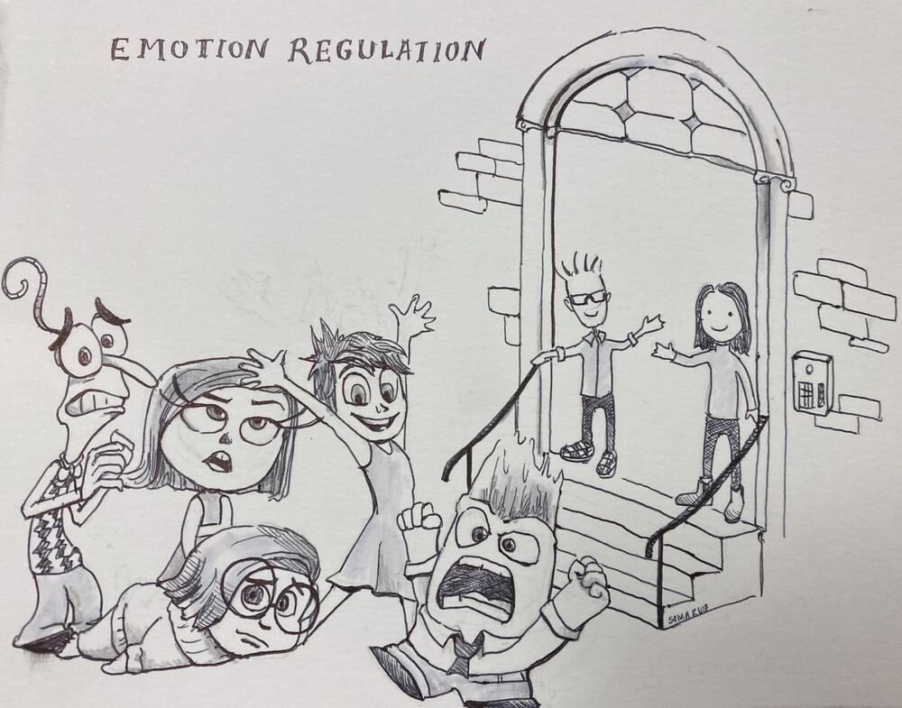 Drawing of the emotions from the Pixar Movie Inside Out standing outside of the YPDC clinic